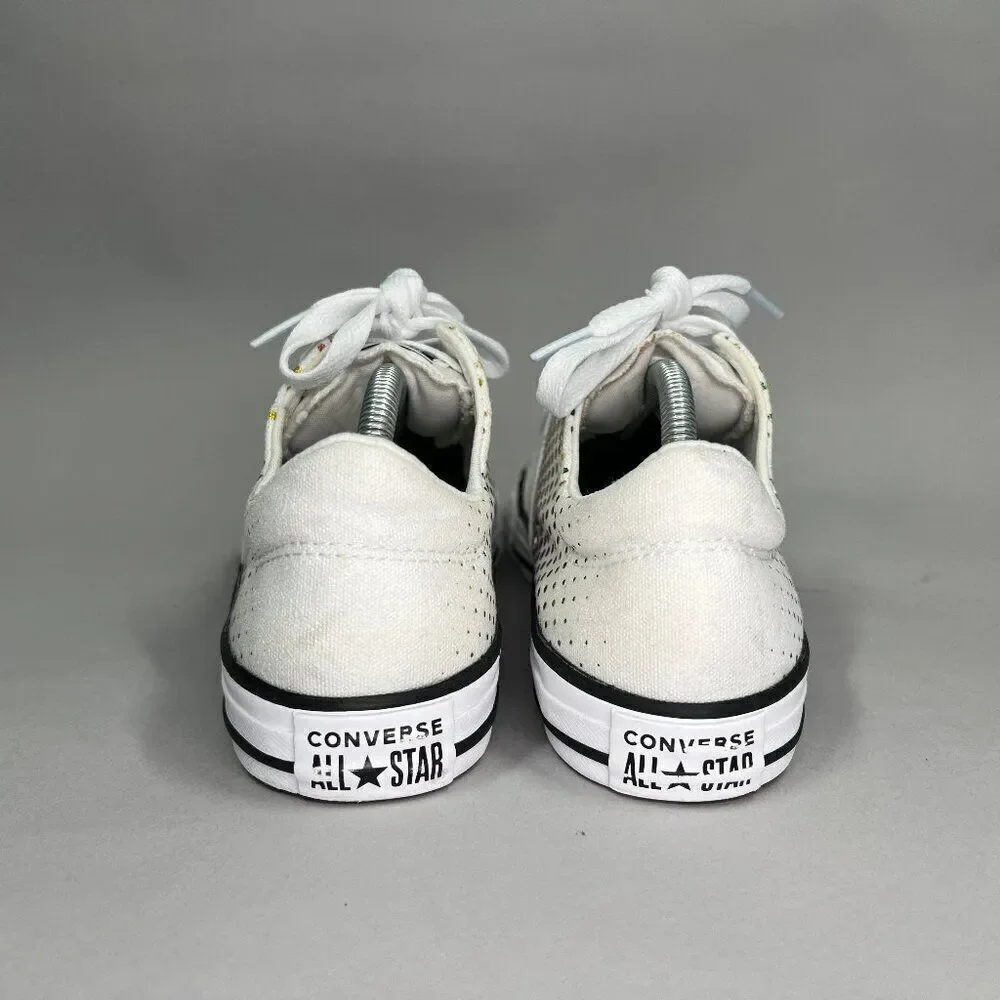 Converse Girl's Rainbow Dot Madison‎ White Canvas Low Sneakers